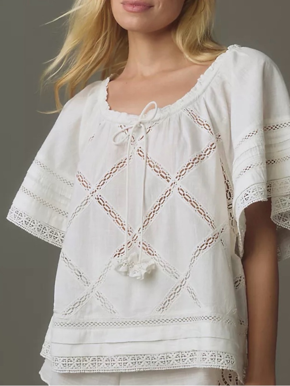 Anthropologie Ivory Lace-Trim Peasant Blouse